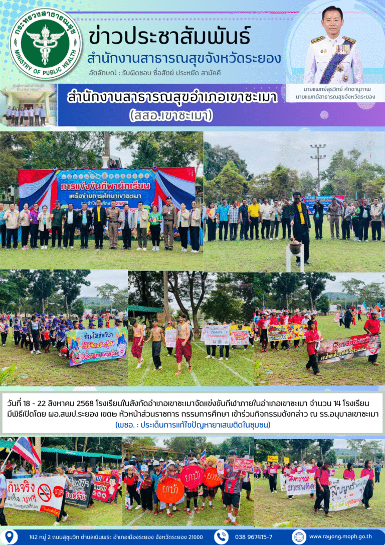 สาธารณสุขอำเภอเขาชะเมาร่วมพิธีเปิดการแข่งขันกีฬานักเรียน เครือข่ายการศึกษาเขาชะเมา ประจำปีการศึกษา 2568