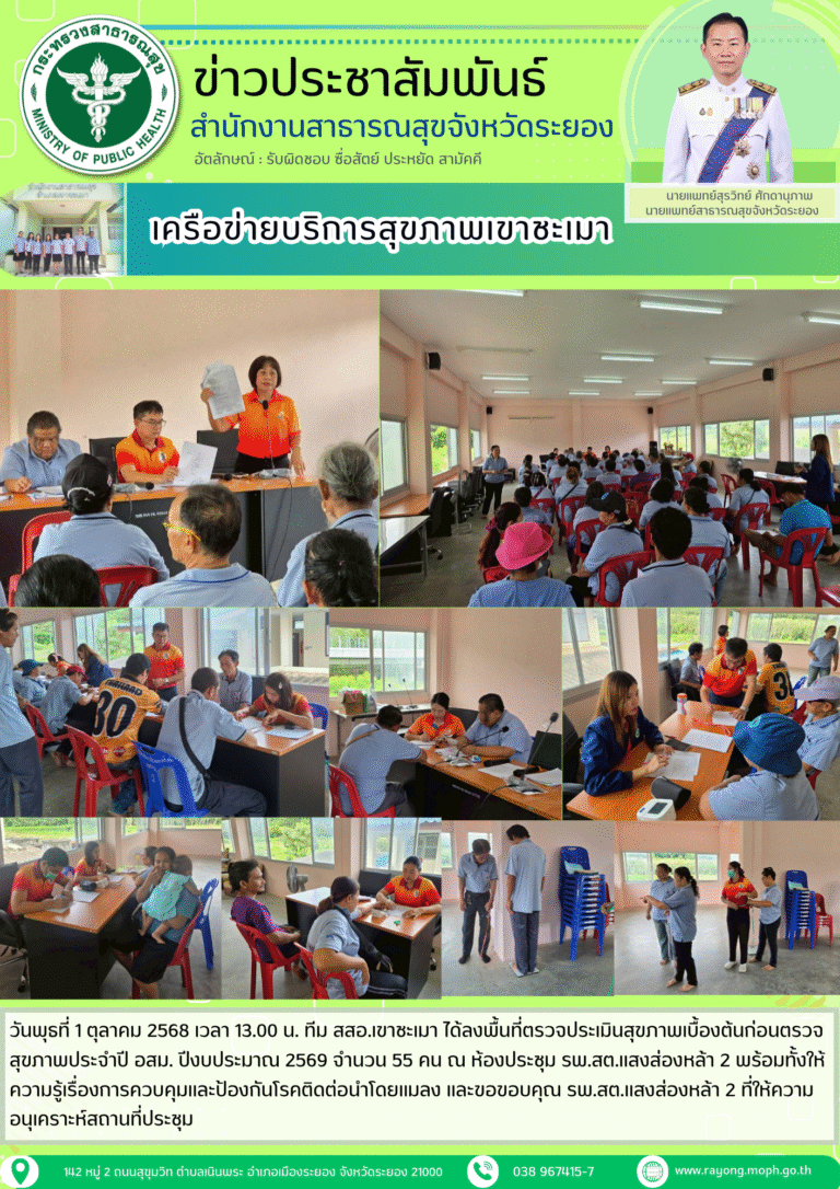 ตรวจประเมินสุขภาพเบื้องต้นก่อนตรวจสุขภาพประจำปี อสม. ปีงบประมาณ 2569 ณ รพ.สต.แสงส่องหล้า 2
