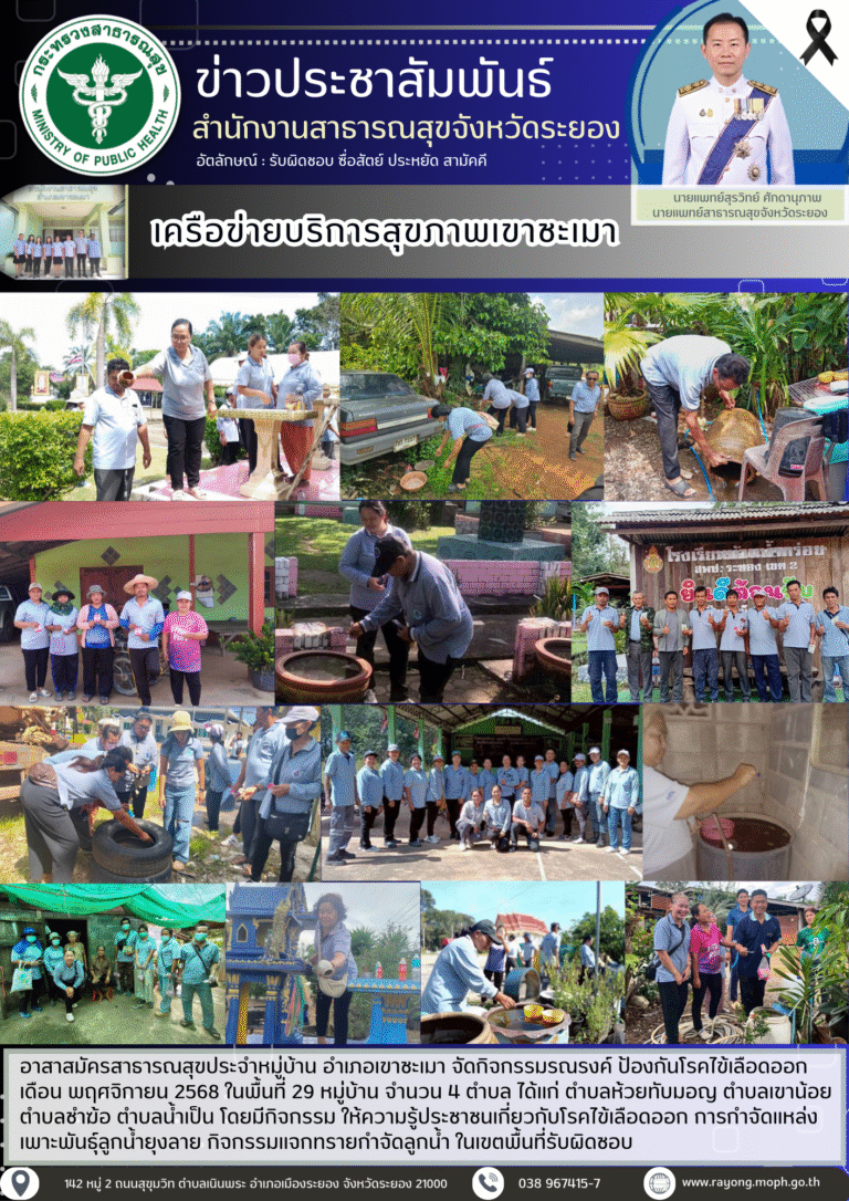 อสม.อำเภอเขาชะเมา กิจกรรมรณรงค์ ป้องกันโรคไข้เลือดออกในพื้นที่ 4 ตำบล เดือน พฤศจิกายน 2568